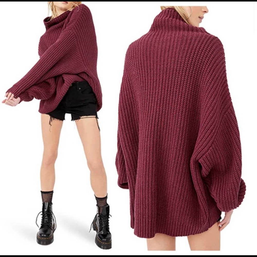 Free People Women's Swim Too Deep Turtleneck Sweater Maroon Size: Medium NWT